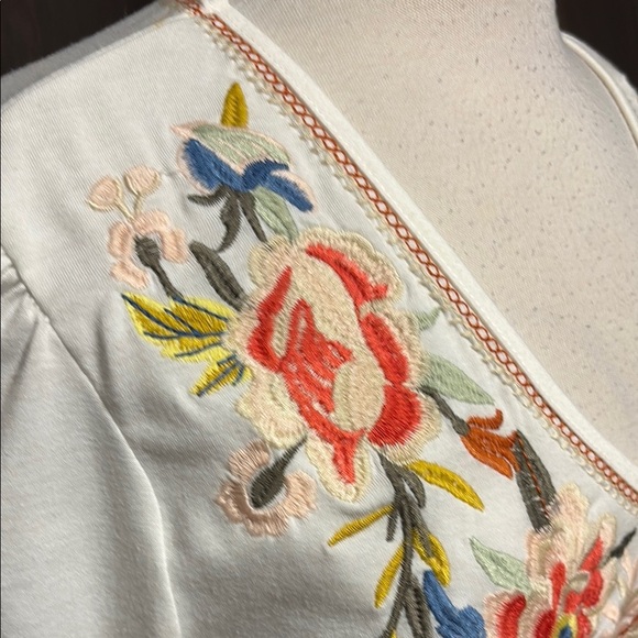 Solitaire Orange and White Flutter Sleeve Embellished Blouse - Picture 5 of 11